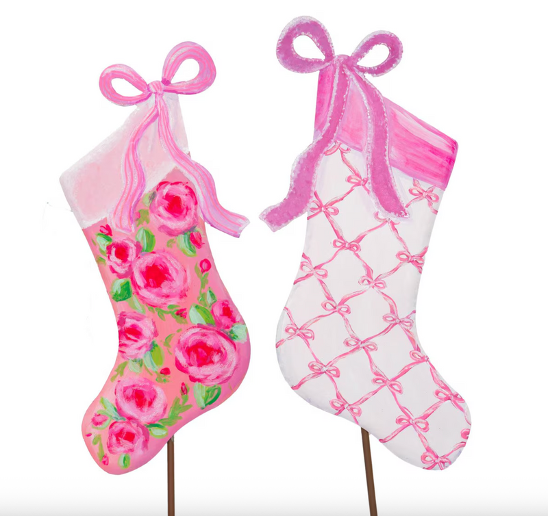 Pink Fanciful Ribbon Stockings Set of 2