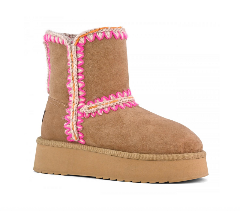 Norfolk Eskimo Platform Boot in Pink and Brown