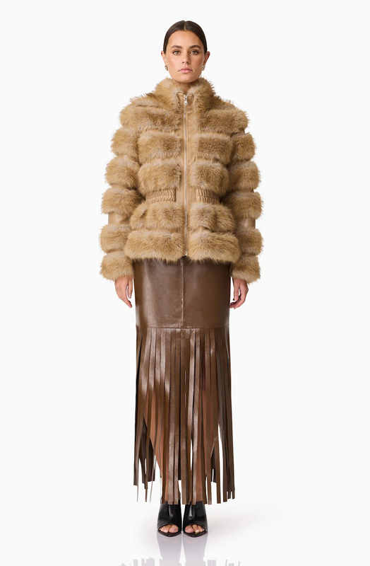 Aisling Faux Fur and Leather Jacket in Taupe