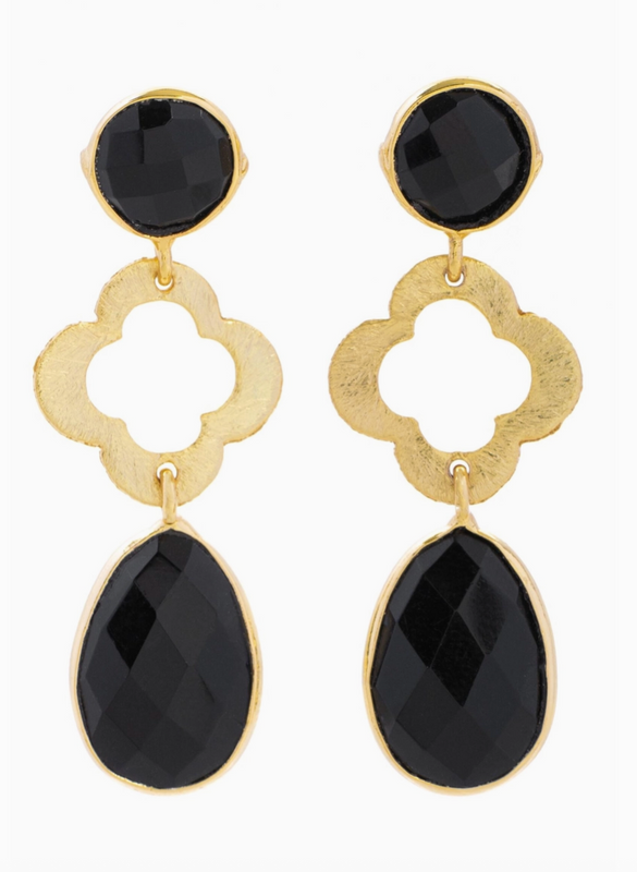 Quatrefoil Gemstone Dangle Earrings