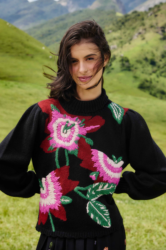Bold Colorful Flower Knit Sweater