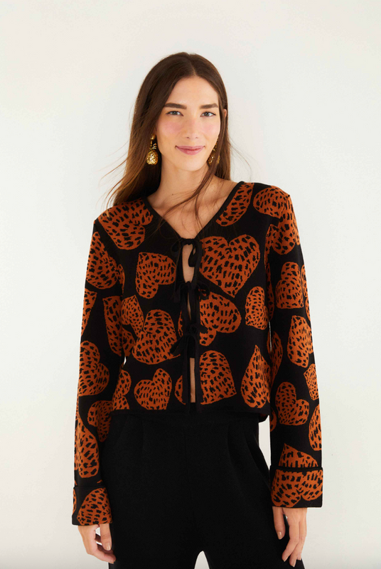 Leopard Hearts Knit Cardigan