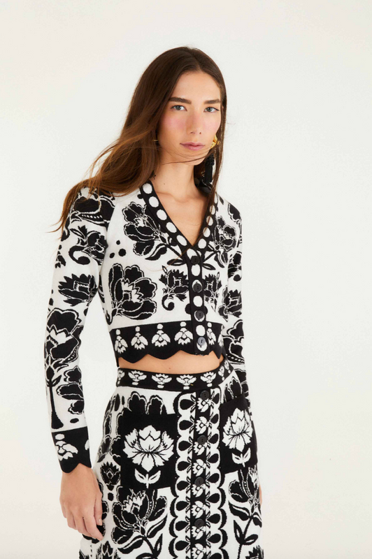 Black Floral Arabesque Knit Top