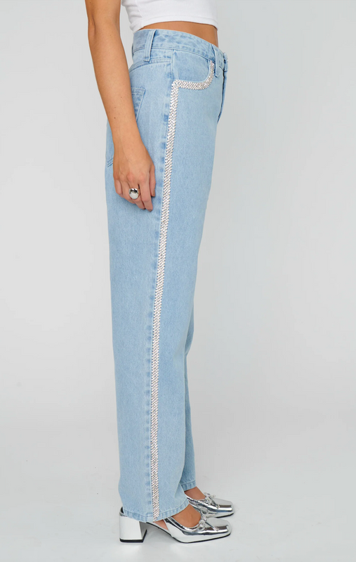 Icon Jeans in Indigo with Rhinestone Trim