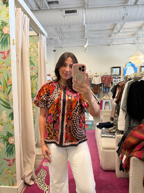 Paved Petals in Pleated Puff Sleeve Top