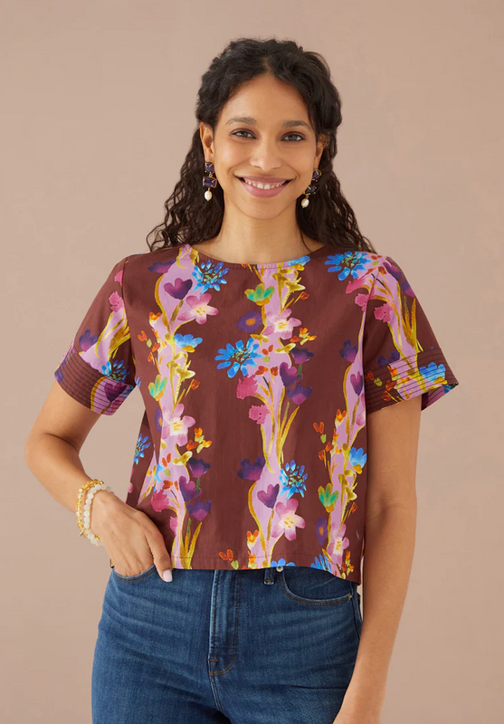 The Lynn Top in Prairie Floral Cinnamon Mauve