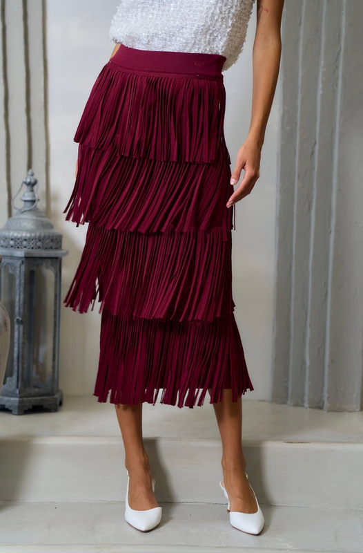 Red, Red Wine Fringe Skirt