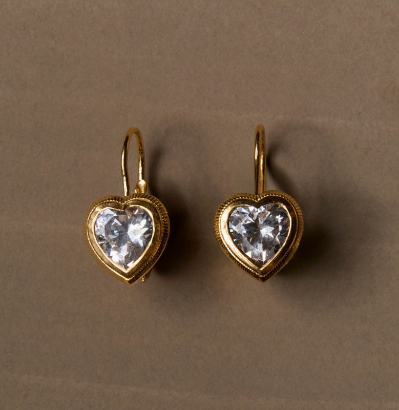 Bezel Heart Drop Earrings