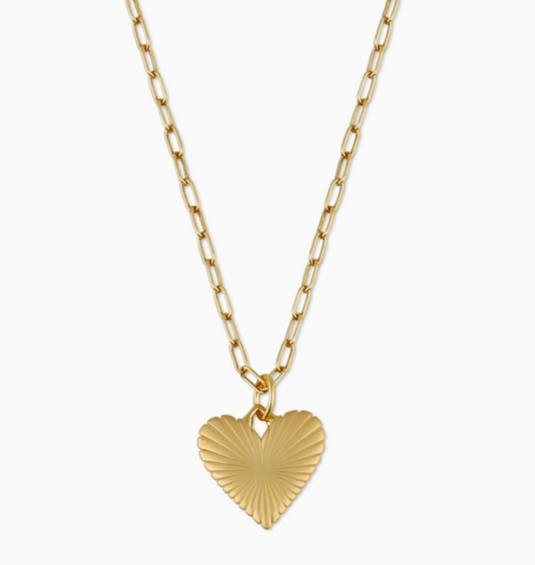 Small Ribbed Heart of Gold Necklace