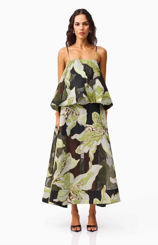 Elysia Tiered Gown in Green and Black