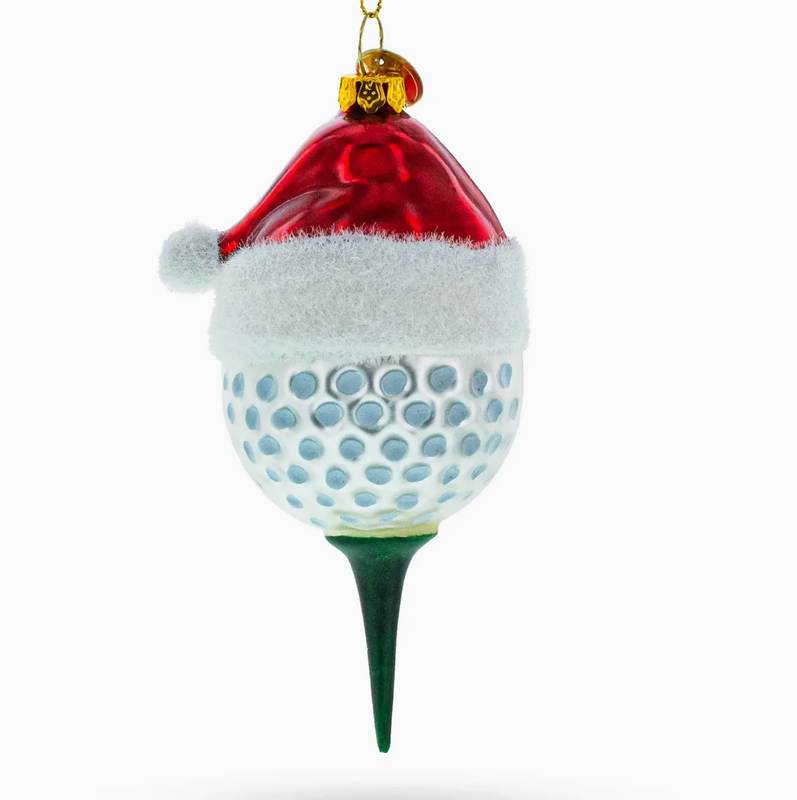 Golf Ball with Holiday Cheer Glass Ornament