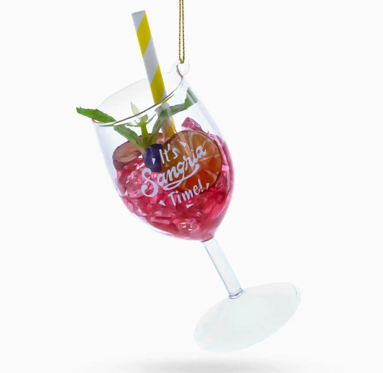 Sangria Iced Cocktail Drink with Straw Glass Ornament