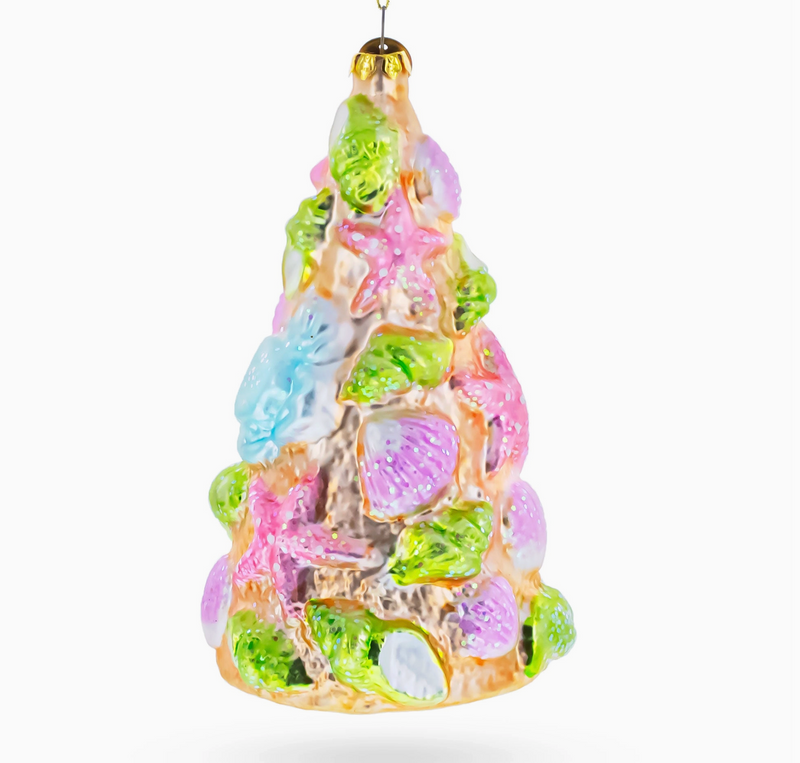 Seashell Christmas Tree Glass Ornament