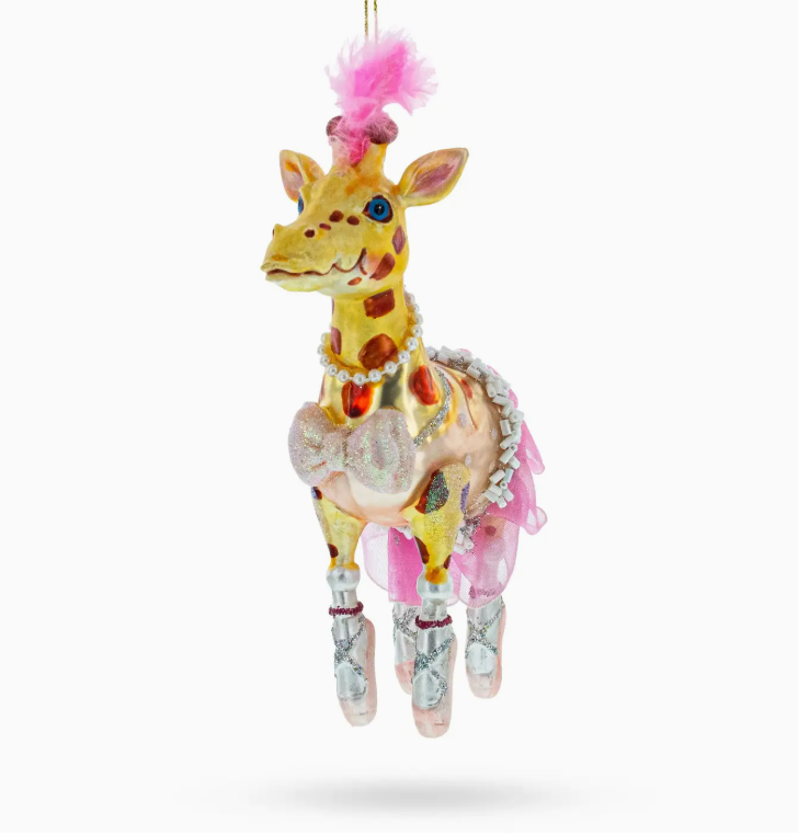 Twirling Giraffe Ballerina Glass Christmas Ornament