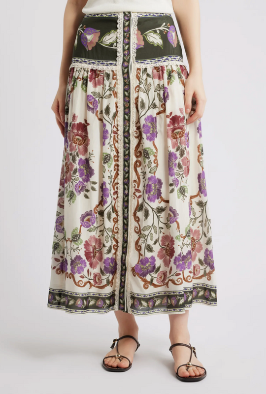 Rococo Flowers Cream Midi Skirt