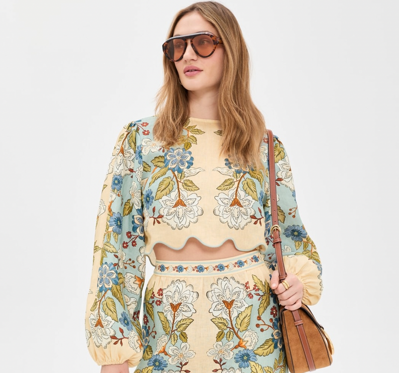 Garden Scarf Blue Long Sleeve Blouse