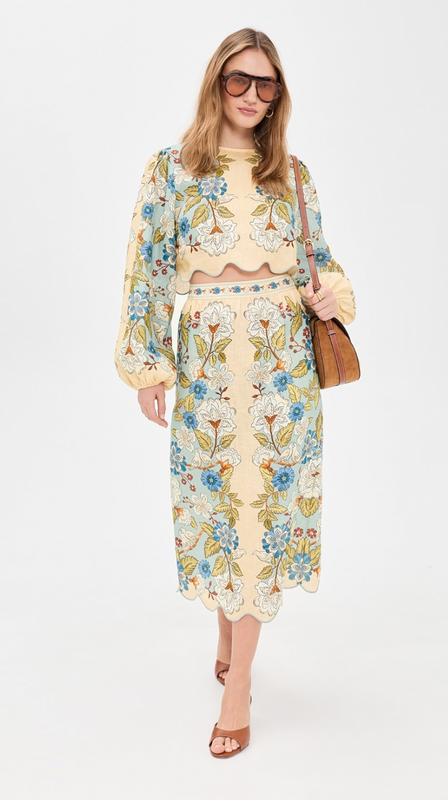 Garden Scarf Blue Midi Skirt