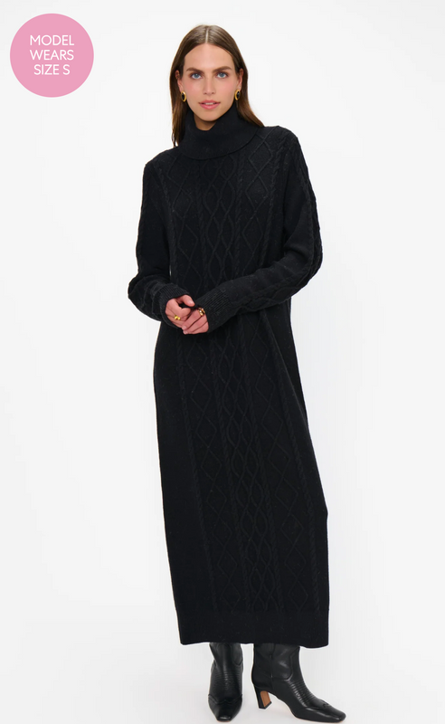 Montreal Midi Dress in Black Cable Knit