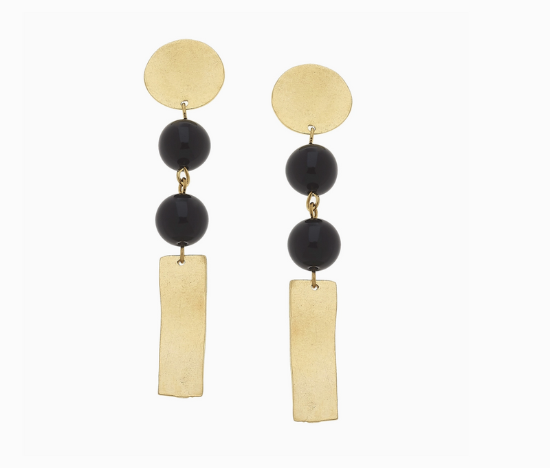 Gold Round Top with Genuine Black Onyx and Bar Drop