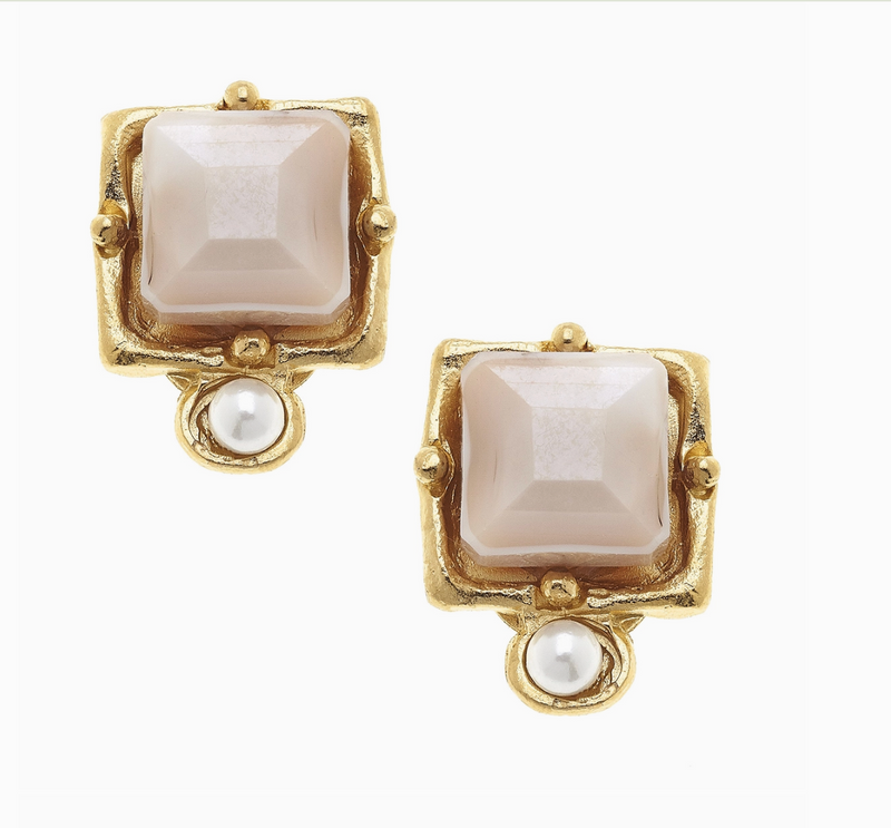 London Blush Crystal + Pearl Detail Studs