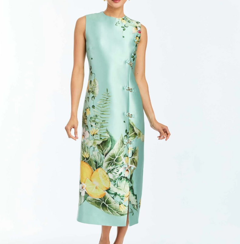 Serena Midi Dress in Citron Tableau