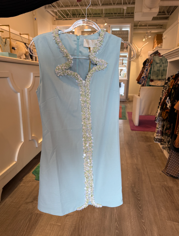 Blair Mini Dress in Aquarelle Blue