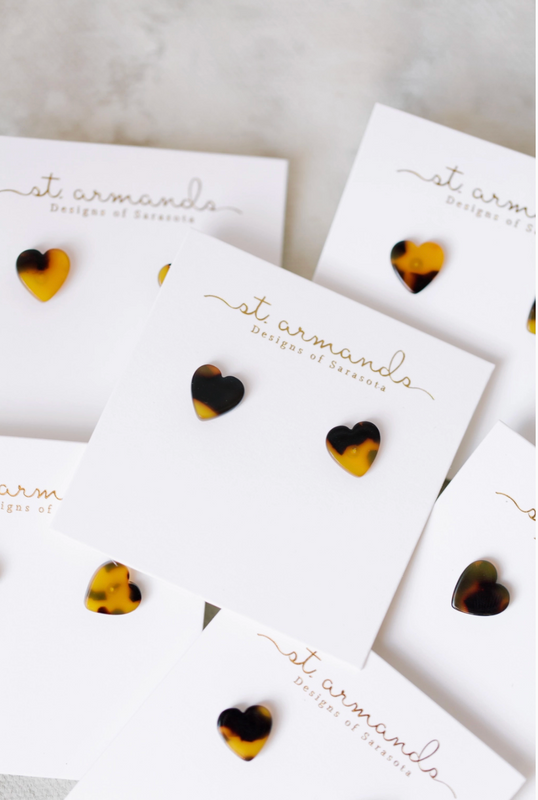 Brown Tortoise Heart Statement Stud Earrings