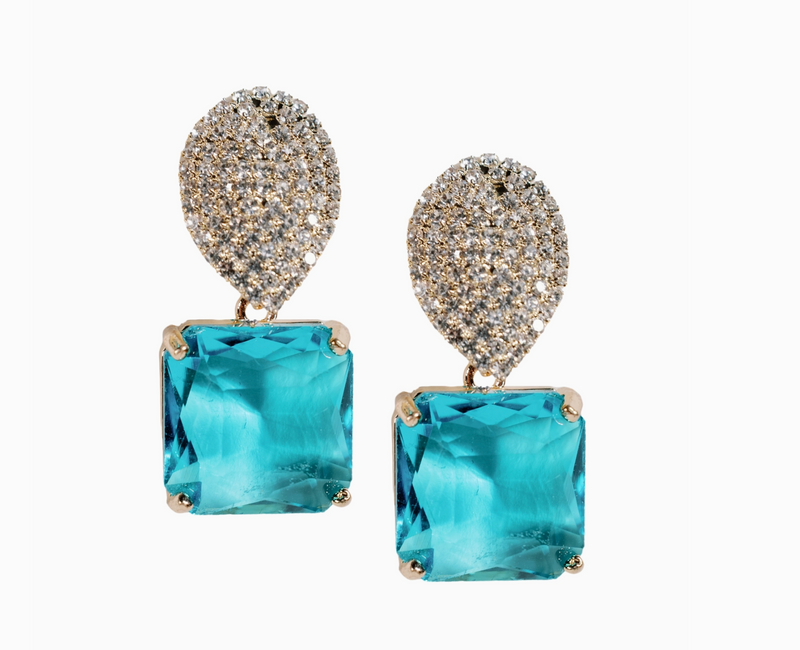Turquoise Retro Pave Crystal Gum Drop Statement Earrings