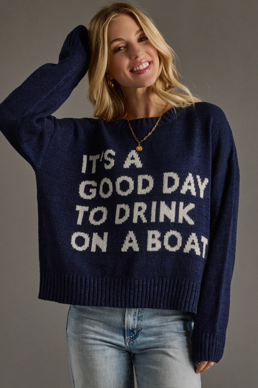 Navy Drink On A Boat Lightweight Sweater