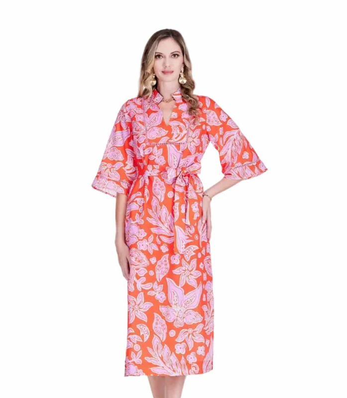 Trimmed Yoke Tunic Maxi in Orange Petal