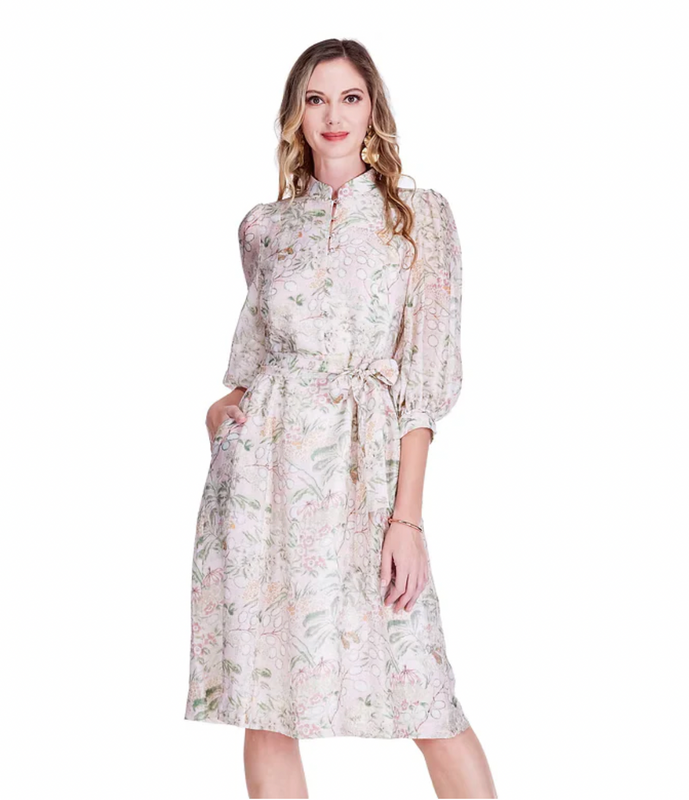Standard Collar A-Line Dress in Vintage Meadow