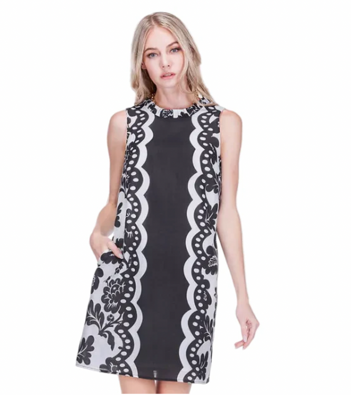 Ruffles Neck Dress in Scallop Noir