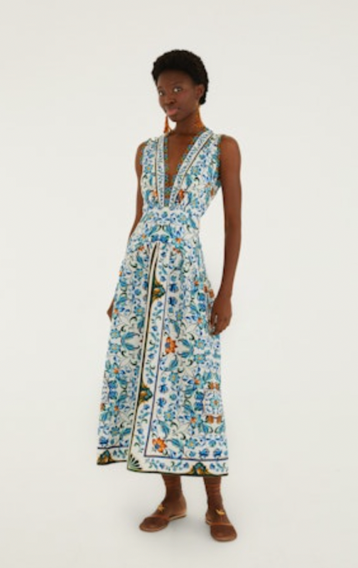 Flora Tile Off-White Midi Dress