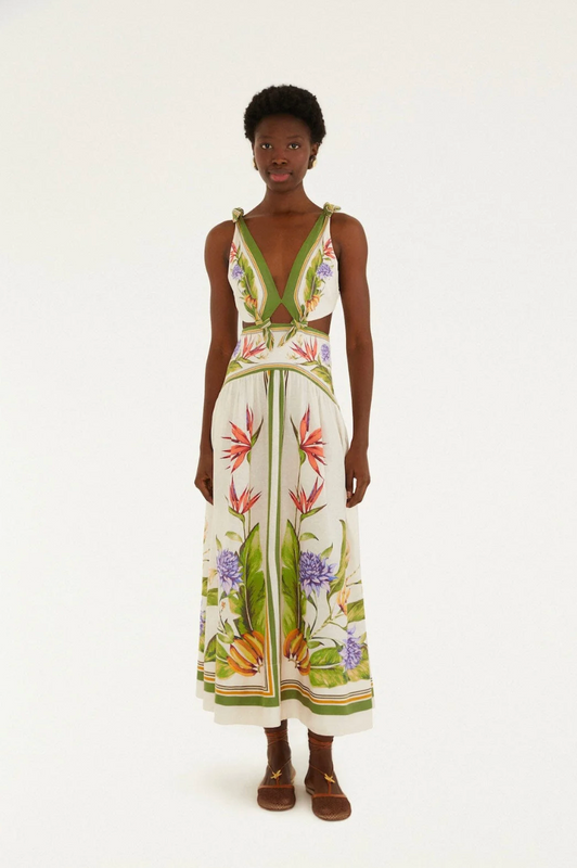 Tropical Scarf Sand Maxi Dress