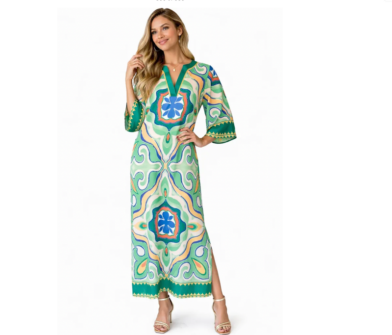 Moroccan Tile Trimmed Maxi