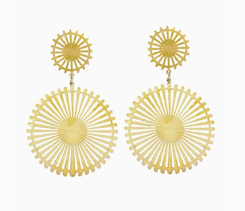 Gold Pinwheel Drop Earrings