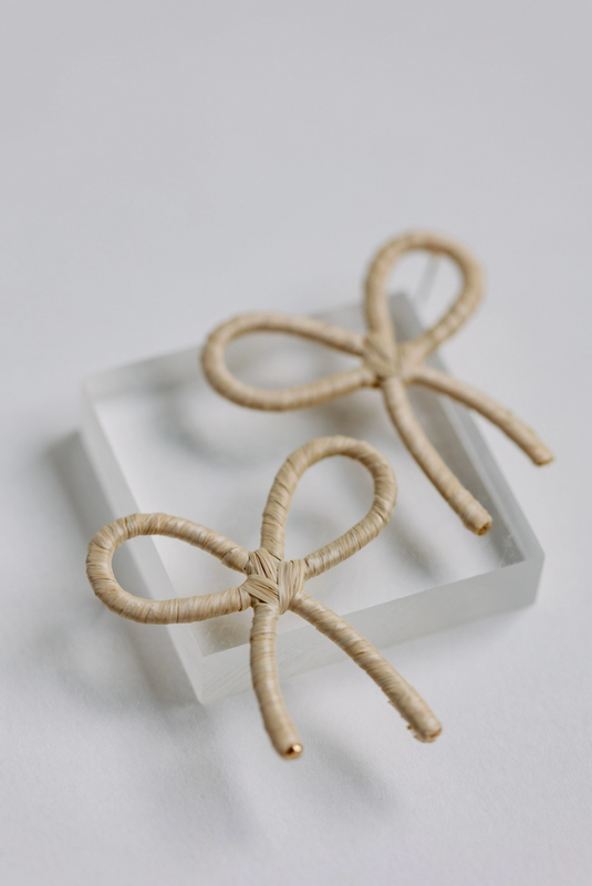 Natural Raffia Wrapped Bow Statement Earrings