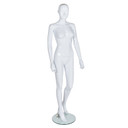 Female Plastic Display Mannequin – Partial Feature Face – Bent Leg Pose – Gloss White (inc stand)