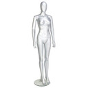 Female Faceless Egghead Display Mannequin – Gloss Silver (inc stand)
