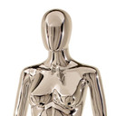 Female Plastic Display Mannequin – Upright Pose – Faceless Egg Head – Chrome (inc stand)