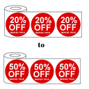 500x45mm 20%-50% Off Red Price Self-Adhesive Stickers