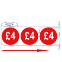 500x 45mm £4 Red Self Adhesive Price Stickers