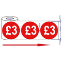 500x 45mm £3 Red Self Adhesive Price Stickers