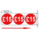 500x 45mm £15 Red Self Adhesive Round Price Stickers