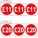 500x 45mm £11-£20 Red Self Adhesive Round Price Stickers