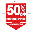 % OFF ORIGINAL PRICE ON SELECTED ITEMS Double-Sided Hanging Sign
