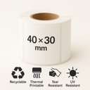 Plain White 40 × 30 mm Thermal Self-Adhesive Labels