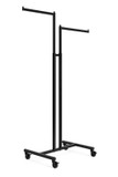 Heavy Duty 2-Way Straight Arm Clothing Rail – Adjustable Black Display Stand with Wheels & Brakes