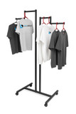 Heavy Duty 2-Way Step Arm Clothing Rail – Adjustable Black Display Stand with Wheels & Brakes