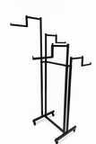 Heavy Duty 4-Way Step Arm Clothing Display Rail Stand – Adjustable Height Retail Garment Rack with Lockable Wheels – Black